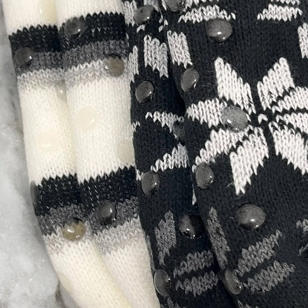Aerosoles Socks Womens Black White Striped Floral Print Faux Fur 2 Pair One Size